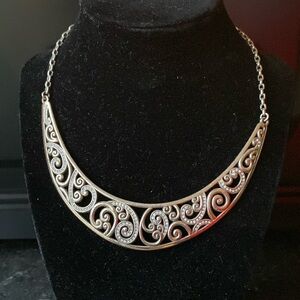 Brighton vintage‎ swirl silver and Swarovski crystal bib collar necklace